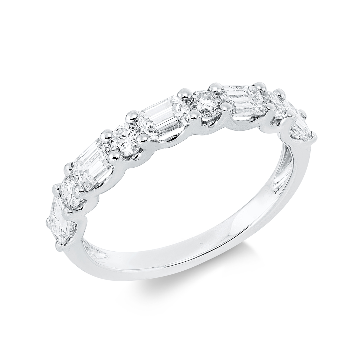emerald cut baguette ring in white gold