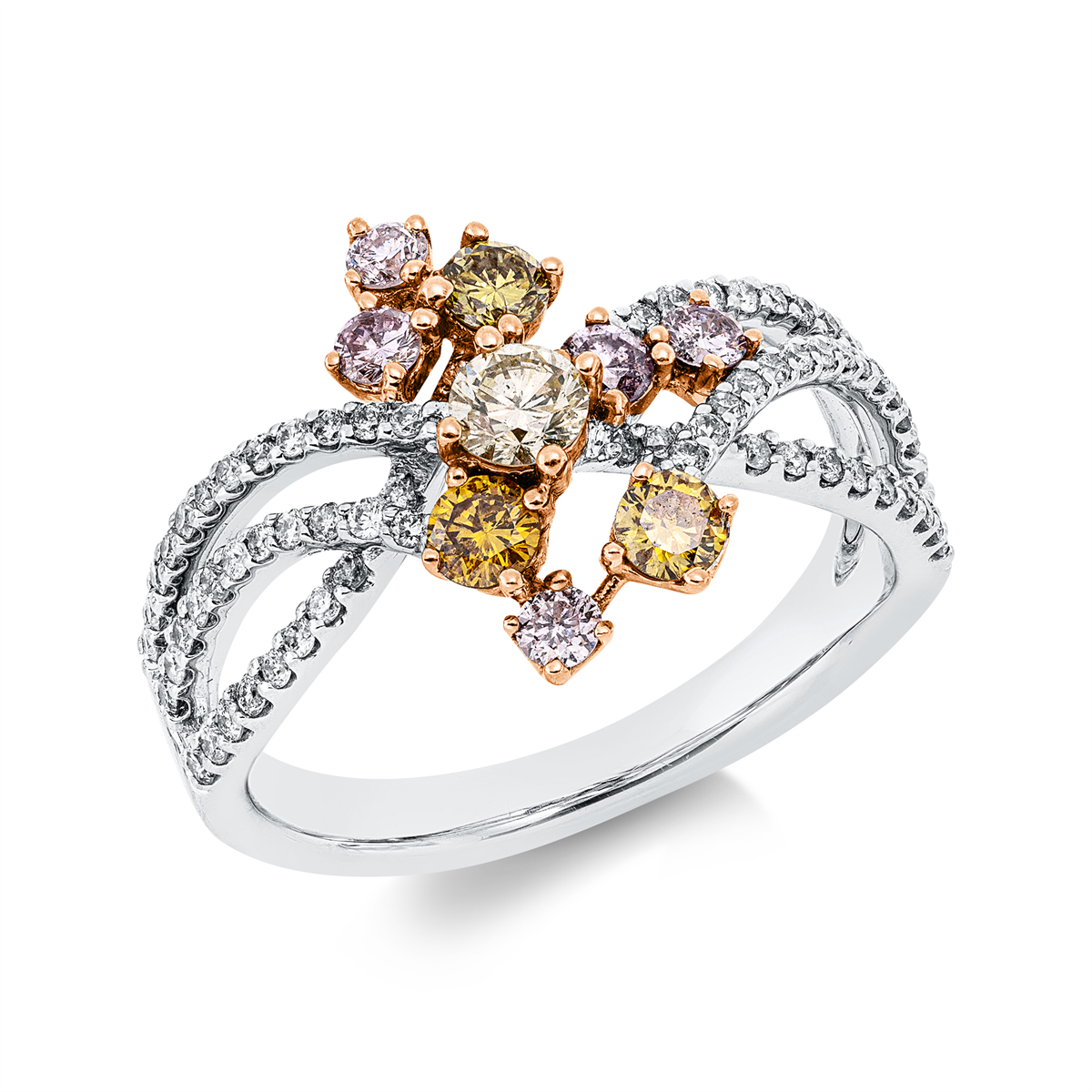 diamond full cut fancy colored diamond ring in whitegold / rosegold