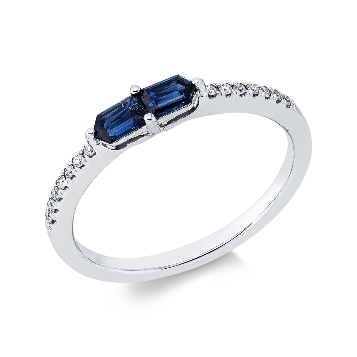 diamond full cut sapphire colored stone classic ring in white gold