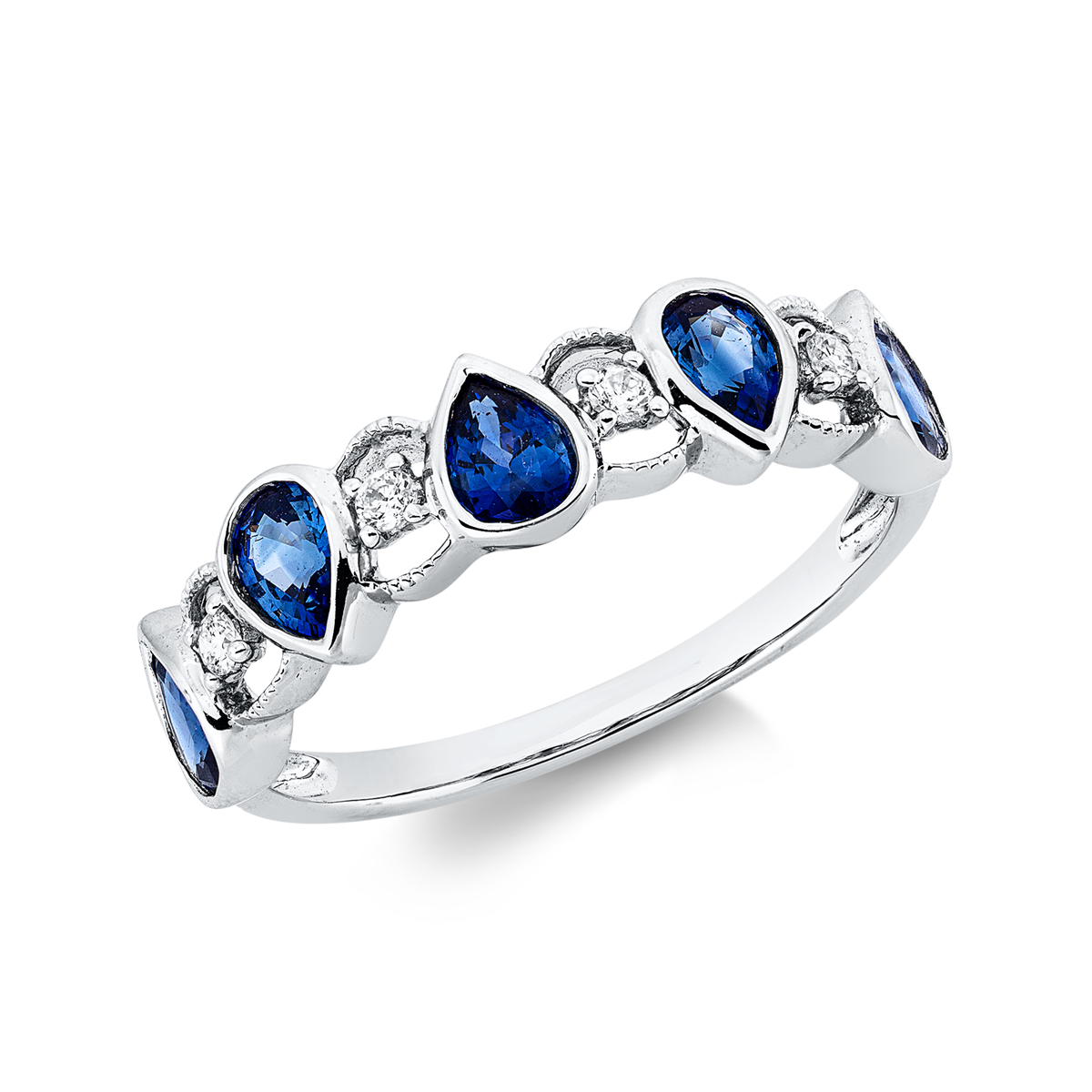 diamond full cut sapphire colored stone classic ring in white gold
