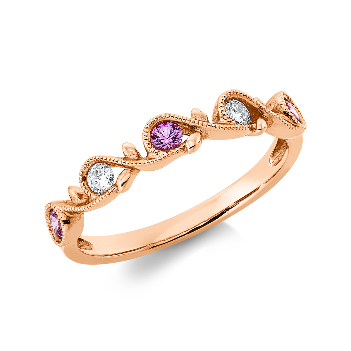 diamond full cut sapphire colored stone classic ring in red gold
