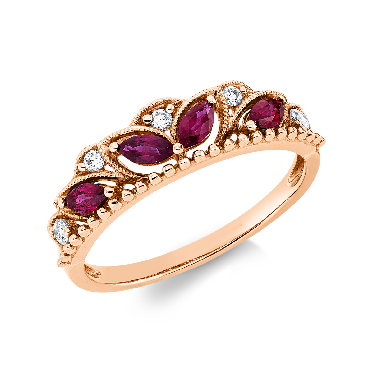 diamond full cut ruby colored stone classic ring in red gold