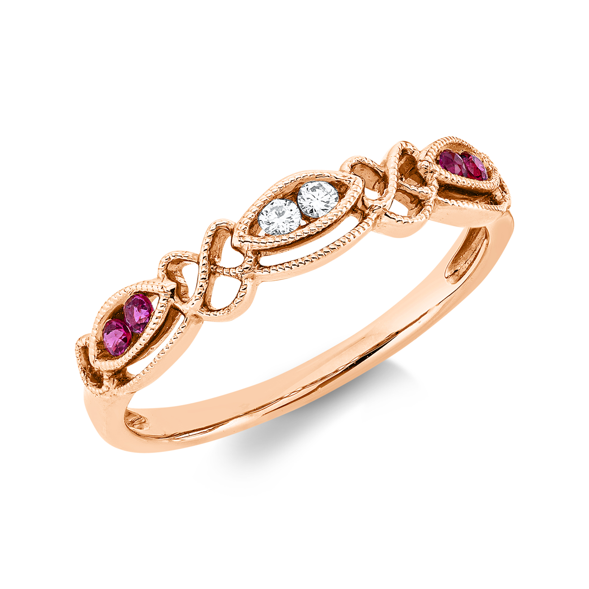 diamond full cut ruby colored stone classic ring in red gold
