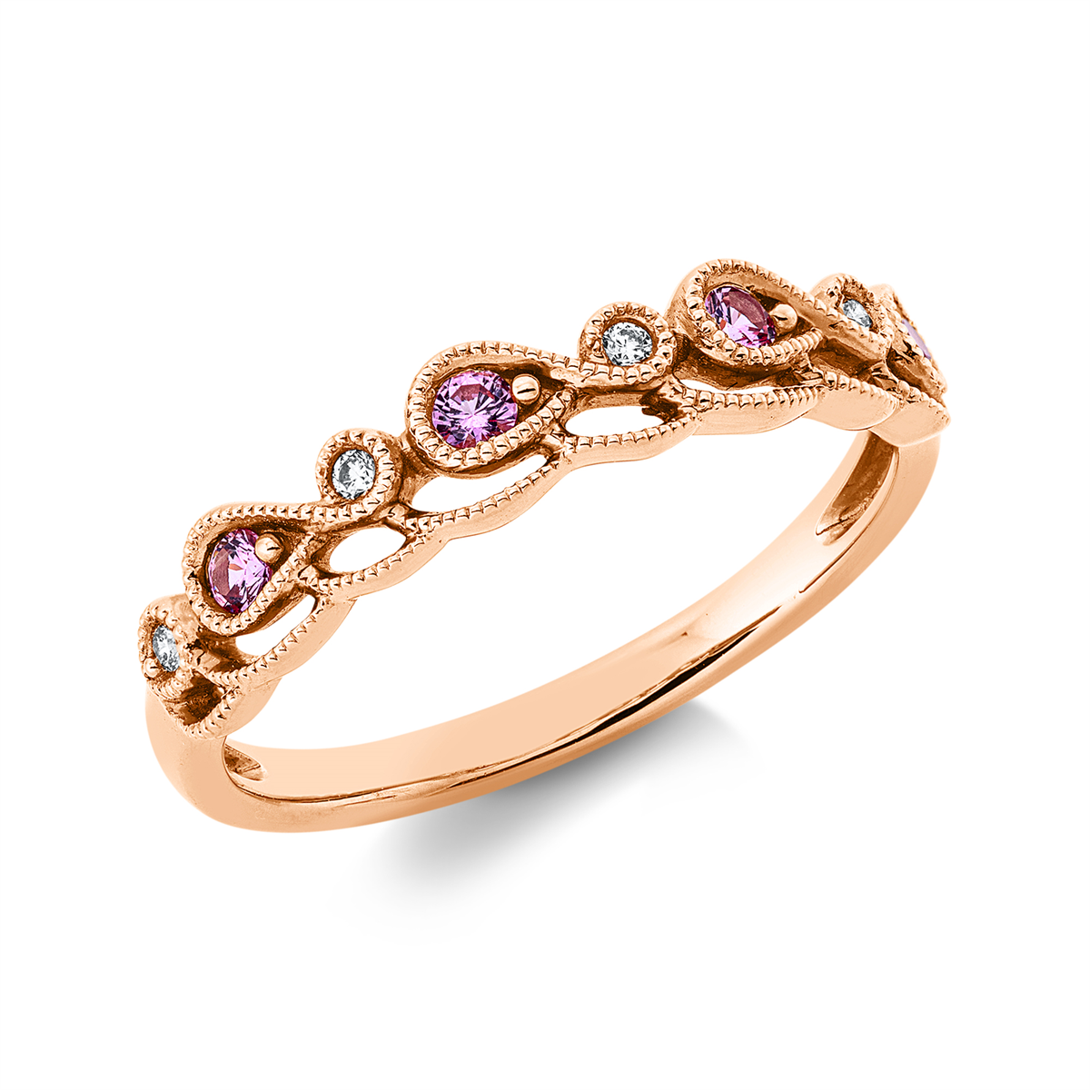 diamond full cut sapphire colored stone classic ring in red gold