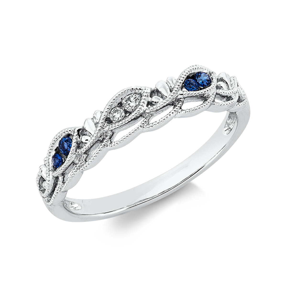 diamond full cut sapphire colored stone classic ring in white gold