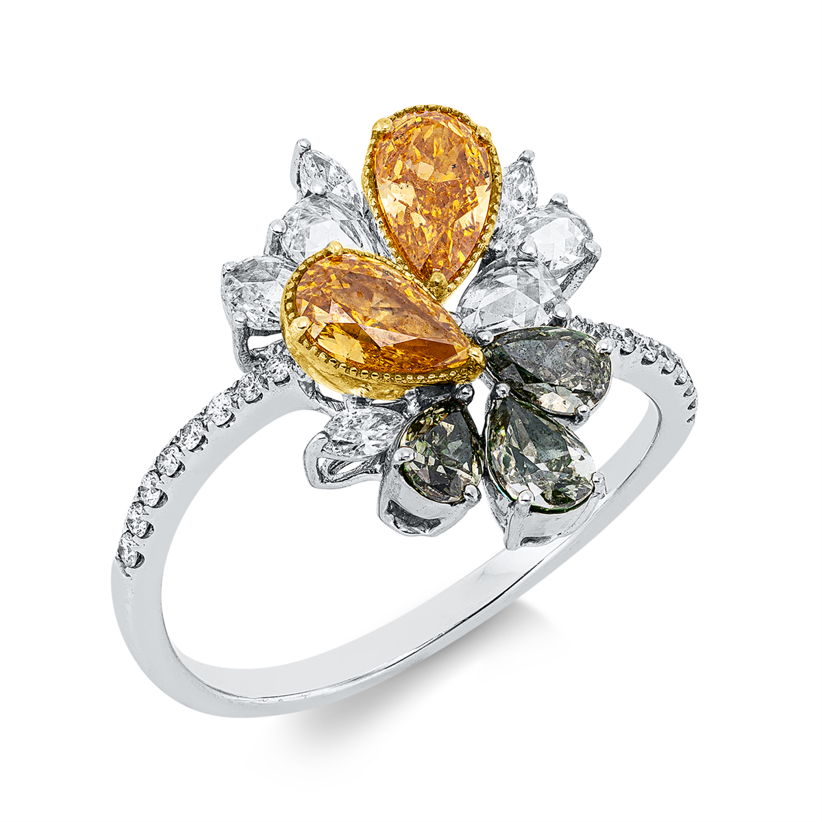 diamond full cut fancy colored diamond ring in white gold / yellow gold
