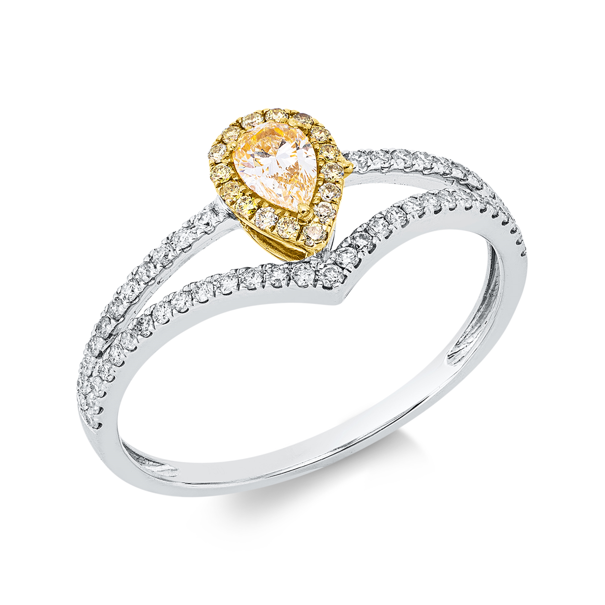 diamond full cut fancy colored diamond ring in white gold / yellow gold