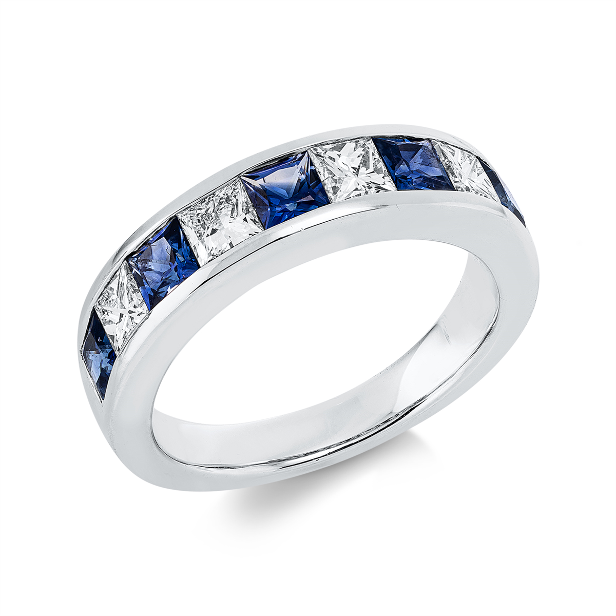 princess sapphire colored stone classic ring in white gold