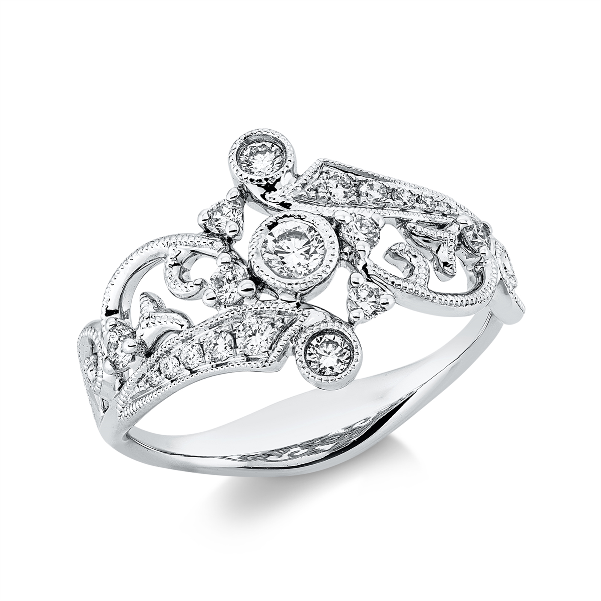 diamond full cut modern woman ring in white gold
