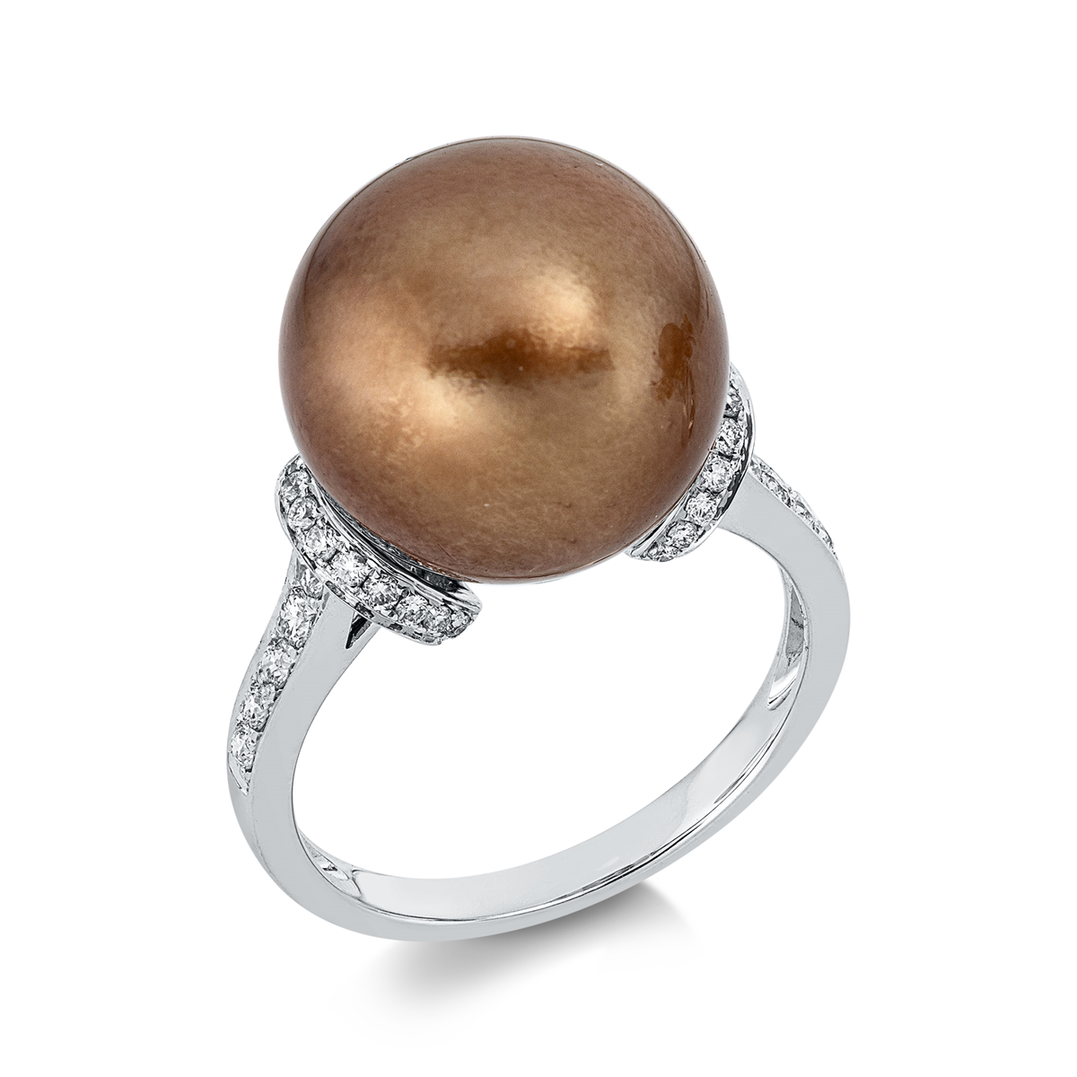 diamond full cut pearl ring in white gold