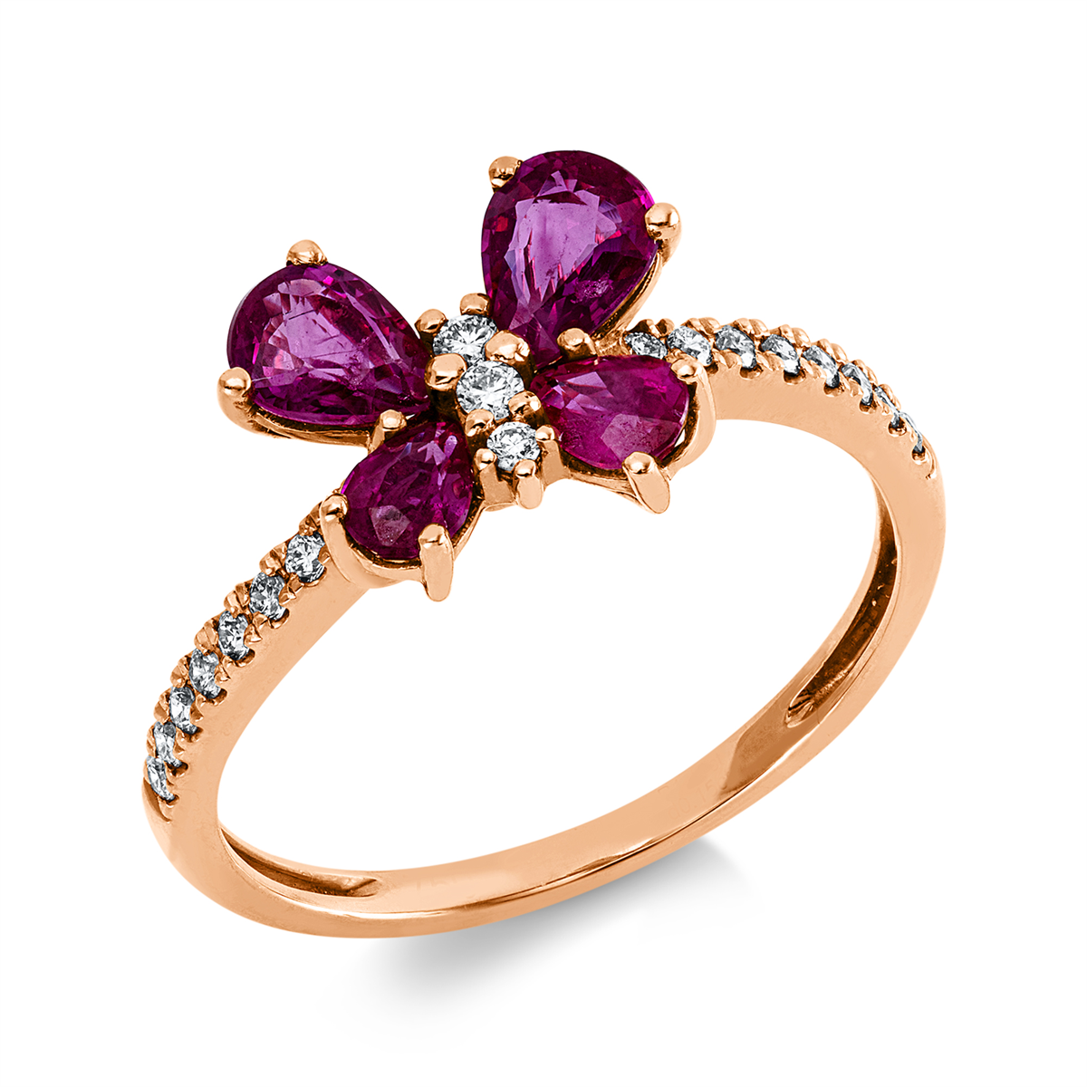 diamond full cut ruby colored stone classic ring in red gold
