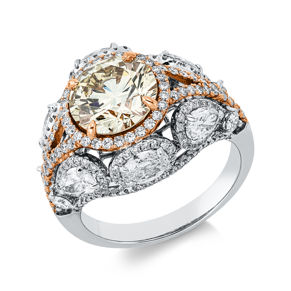 diamond full cut fancy colored diamond ring in whitegold / rosegold