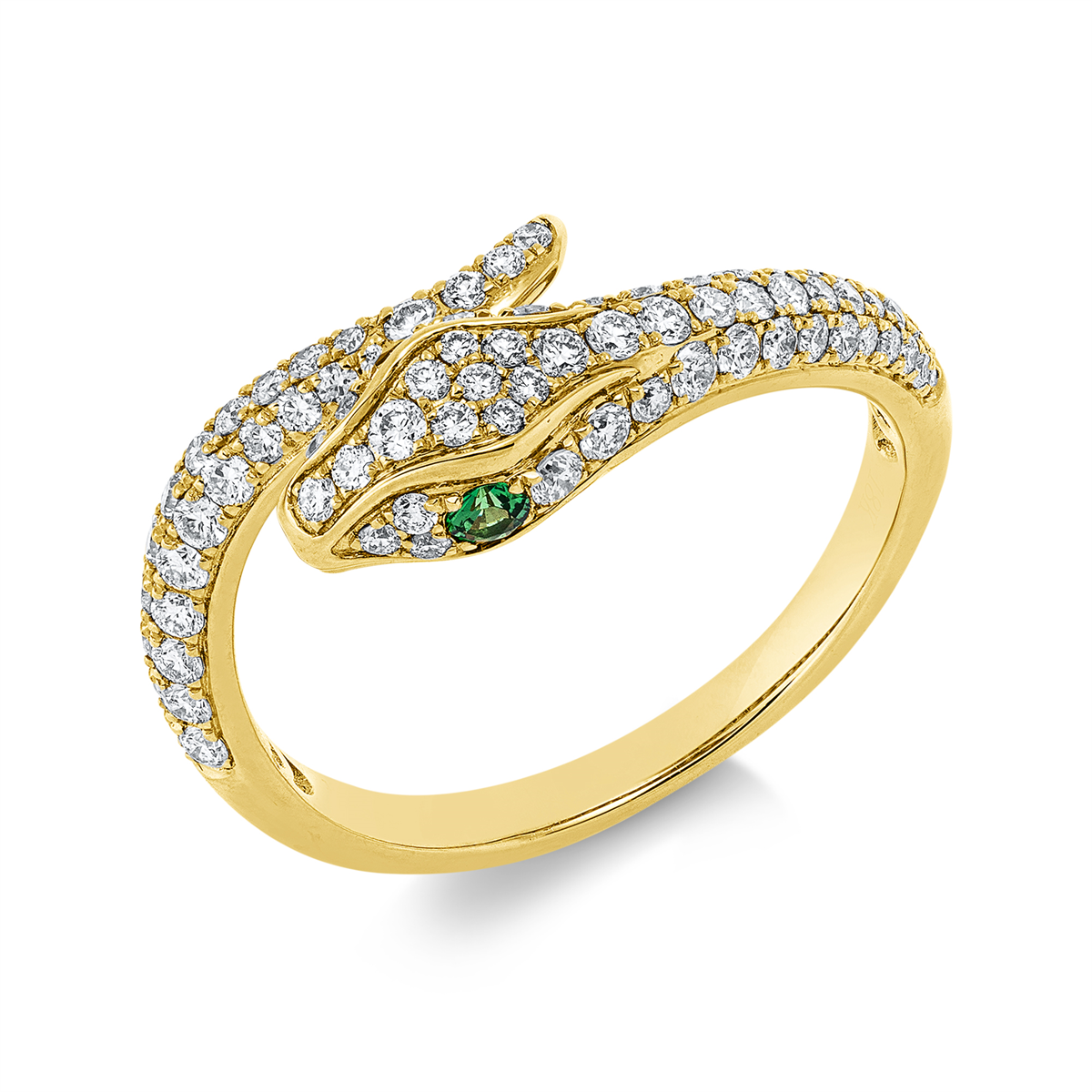 diamond full cut tsavorite animal ring in yellow gold