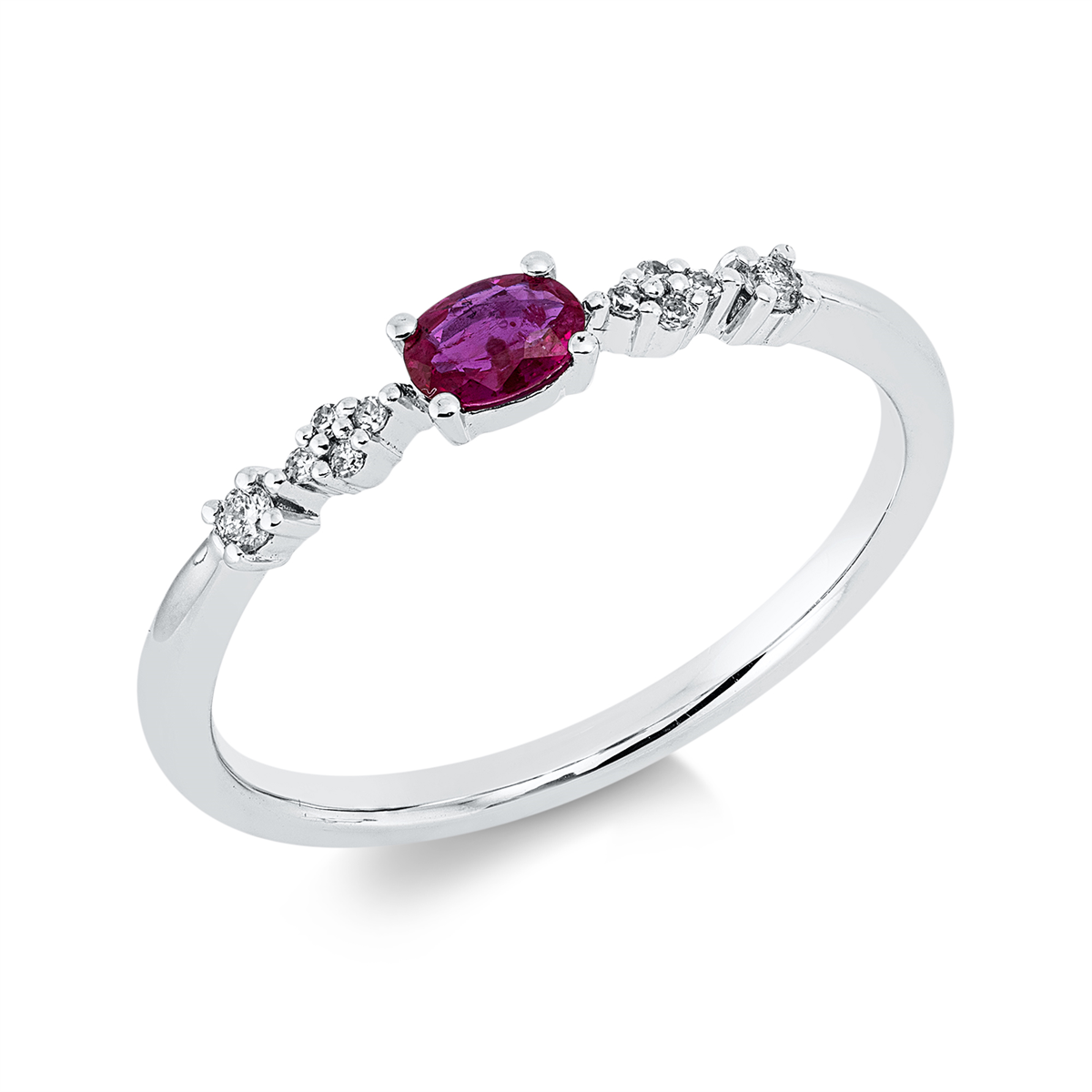 diamond full cut ruby colored stone classic ring in white gold