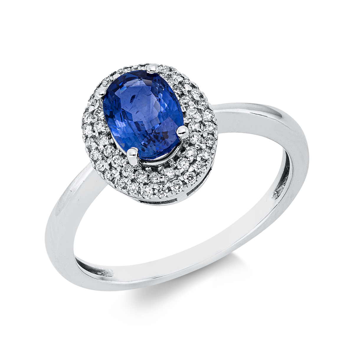 diamond full cut sapphire colored stone classic ring in white gold