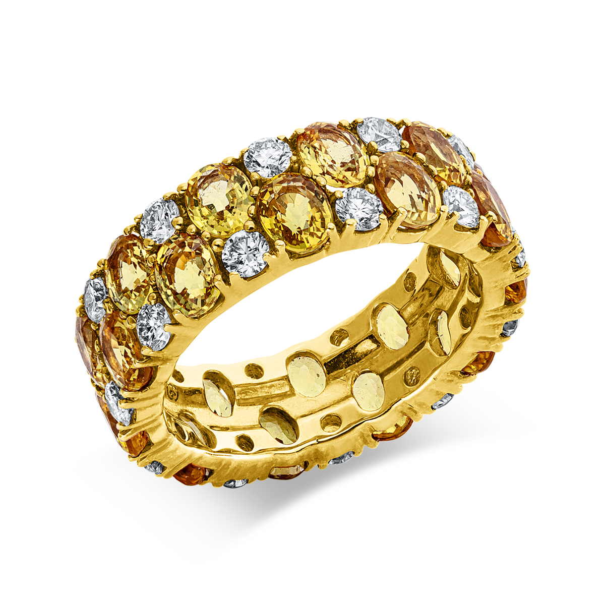 diamond full cut sapphire colored stone classic ring in yellow gold