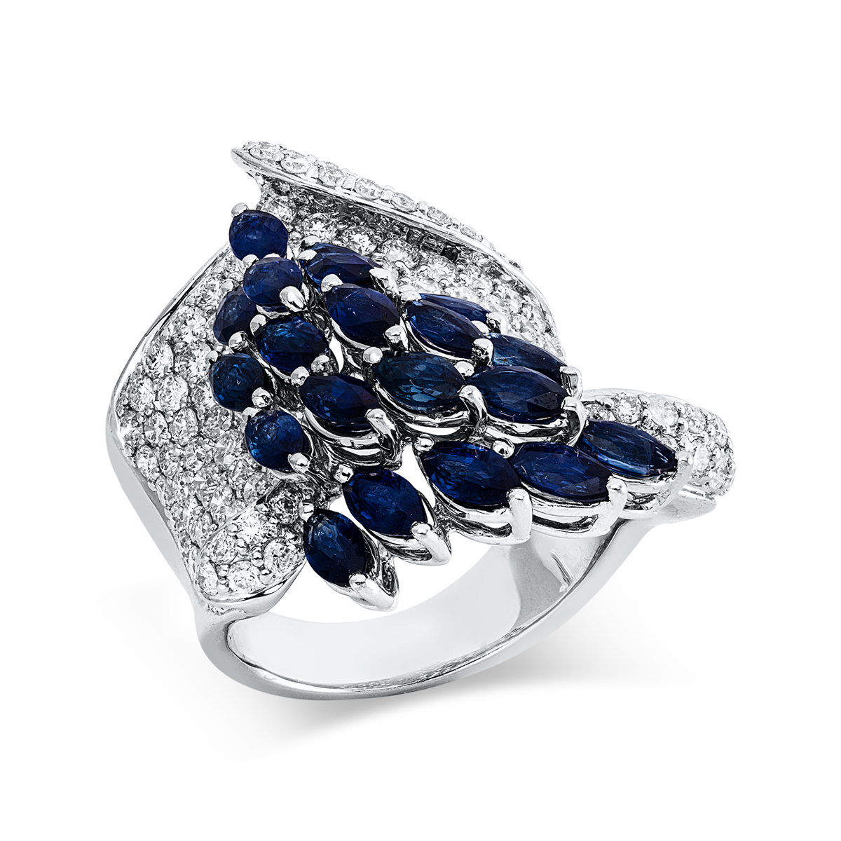 diamond full cut sapphire colored stone classic ring in white gold