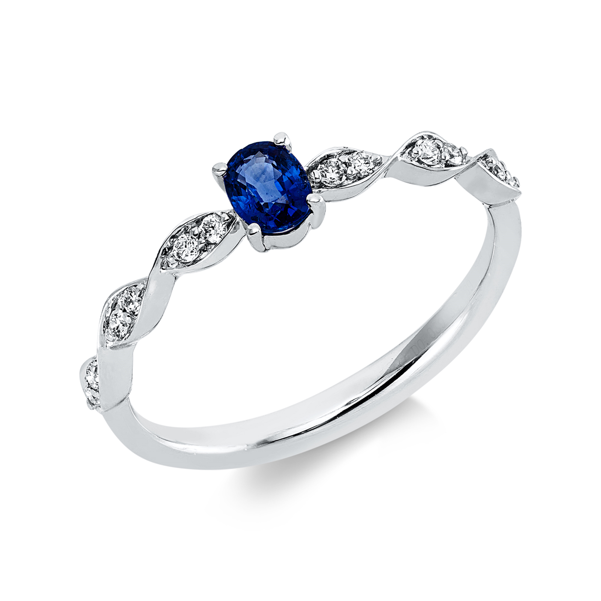 diamond full cut sapphire colored stone classic ring in white gold