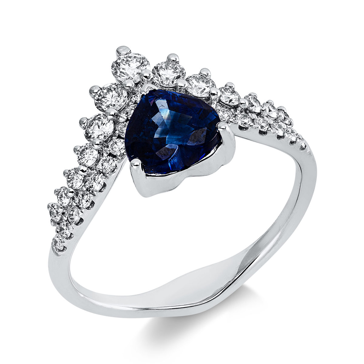 diamond full cut sapphire colored stone classic ring in white gold