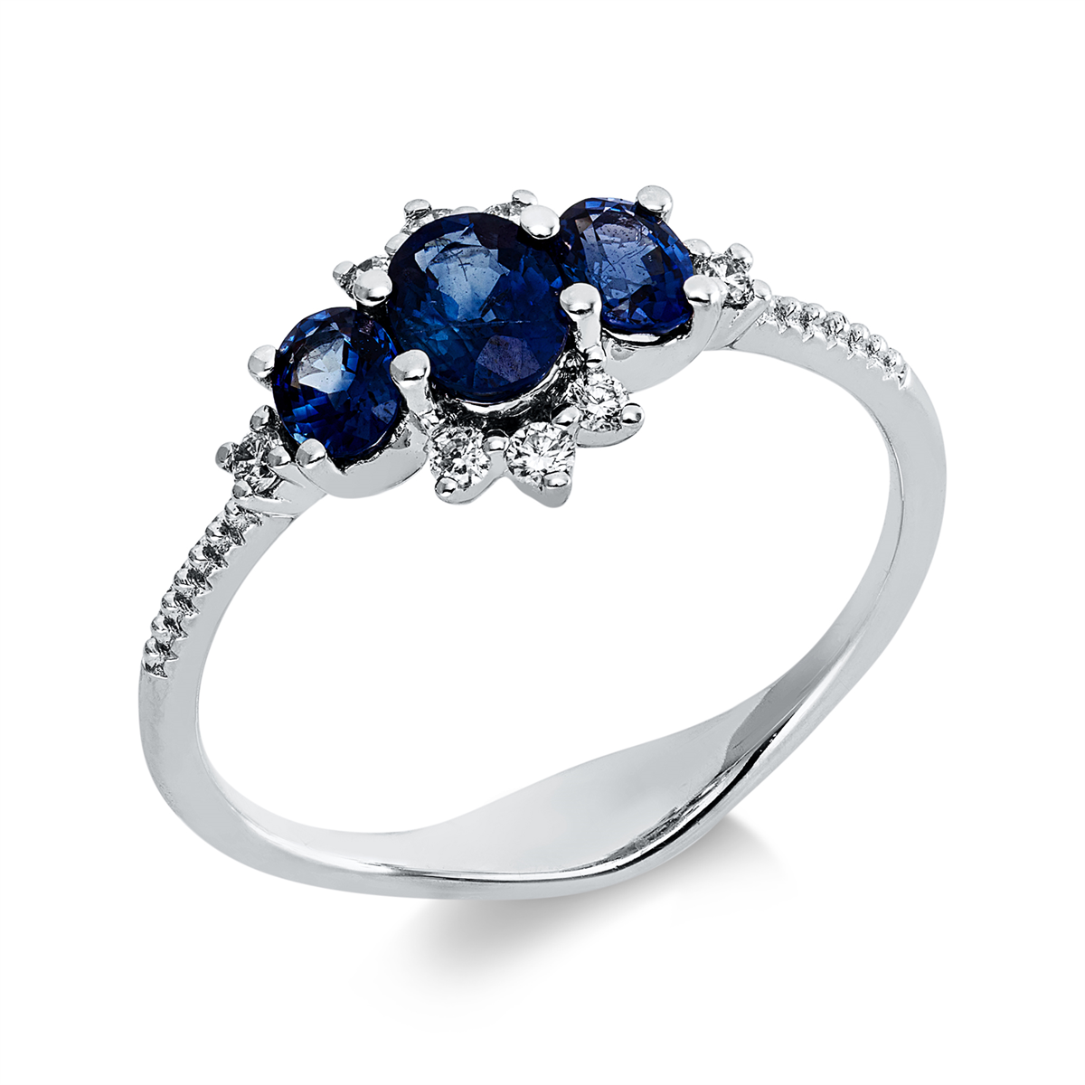 diamond full cut sapphire colored stone classic ring in white gold