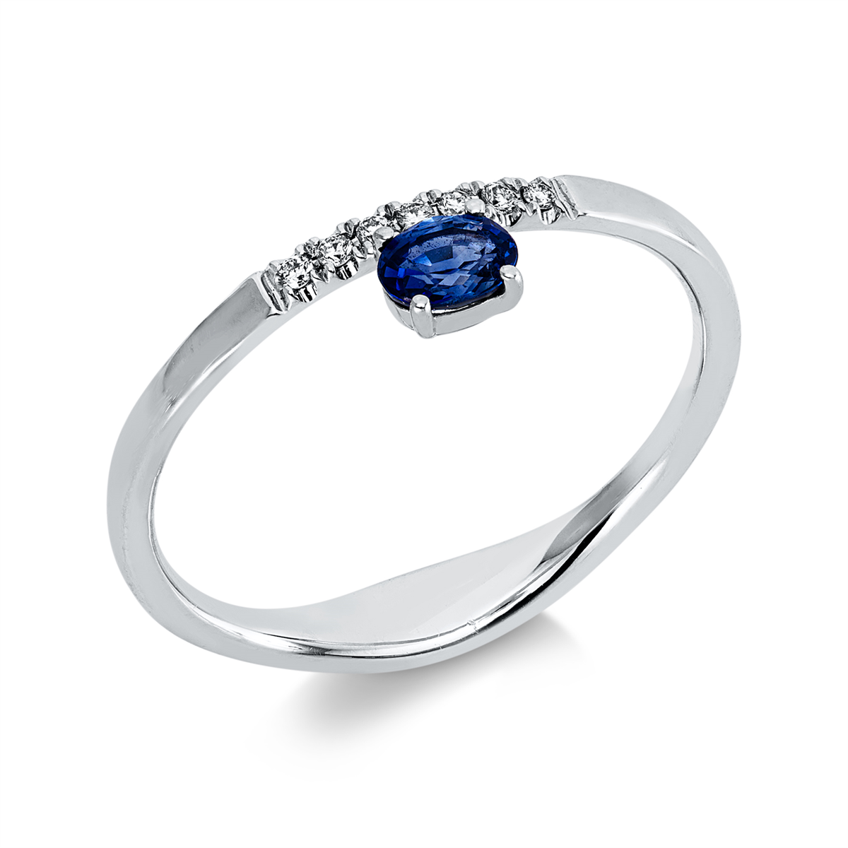 diamond full cut sapphire colored stone classic ring in white gold