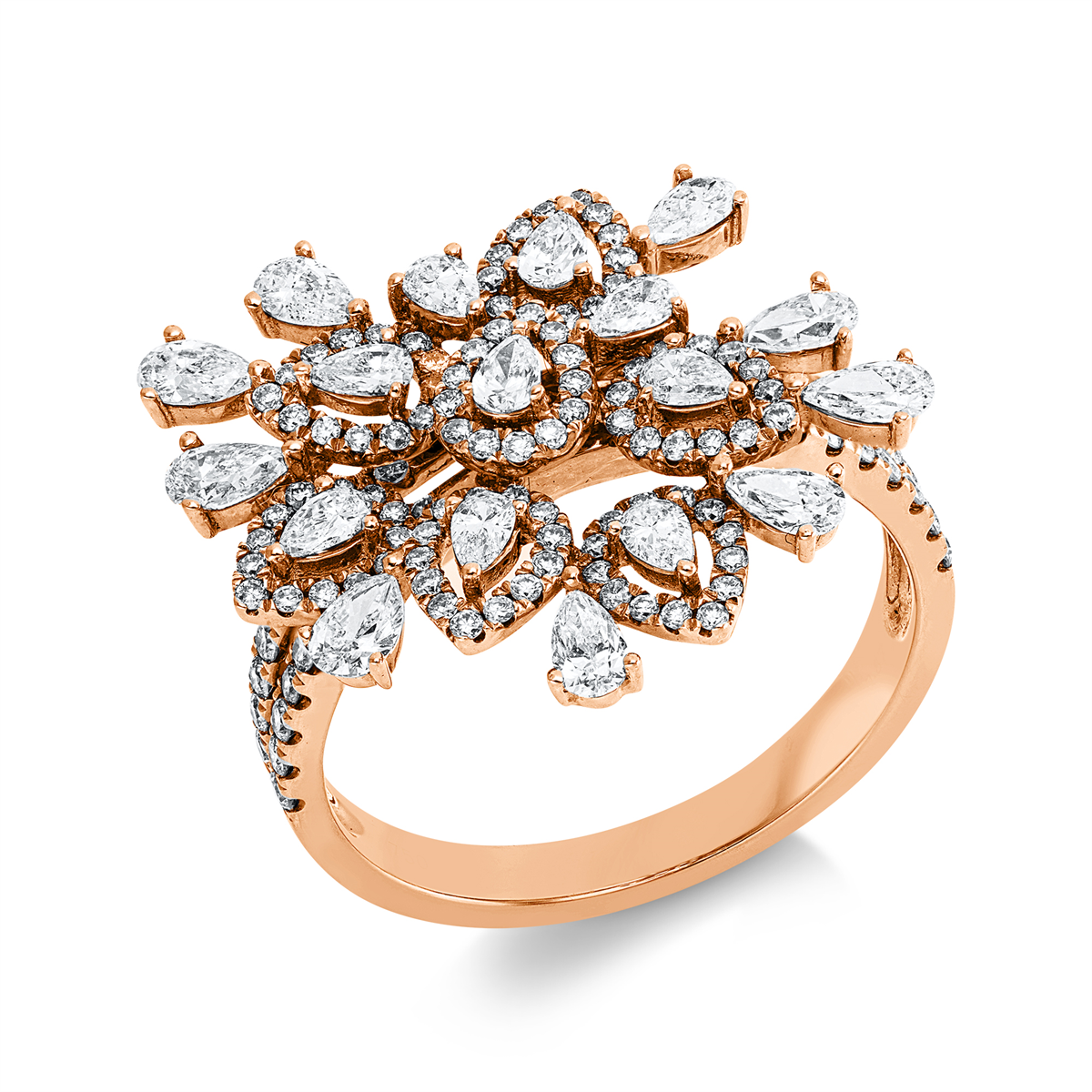 diamond full cut multi-stone ring in red gold