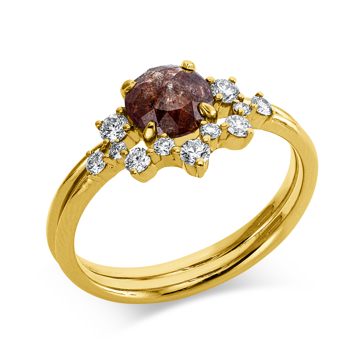 diamond full cut fancy colored diamond ring in yellow gold