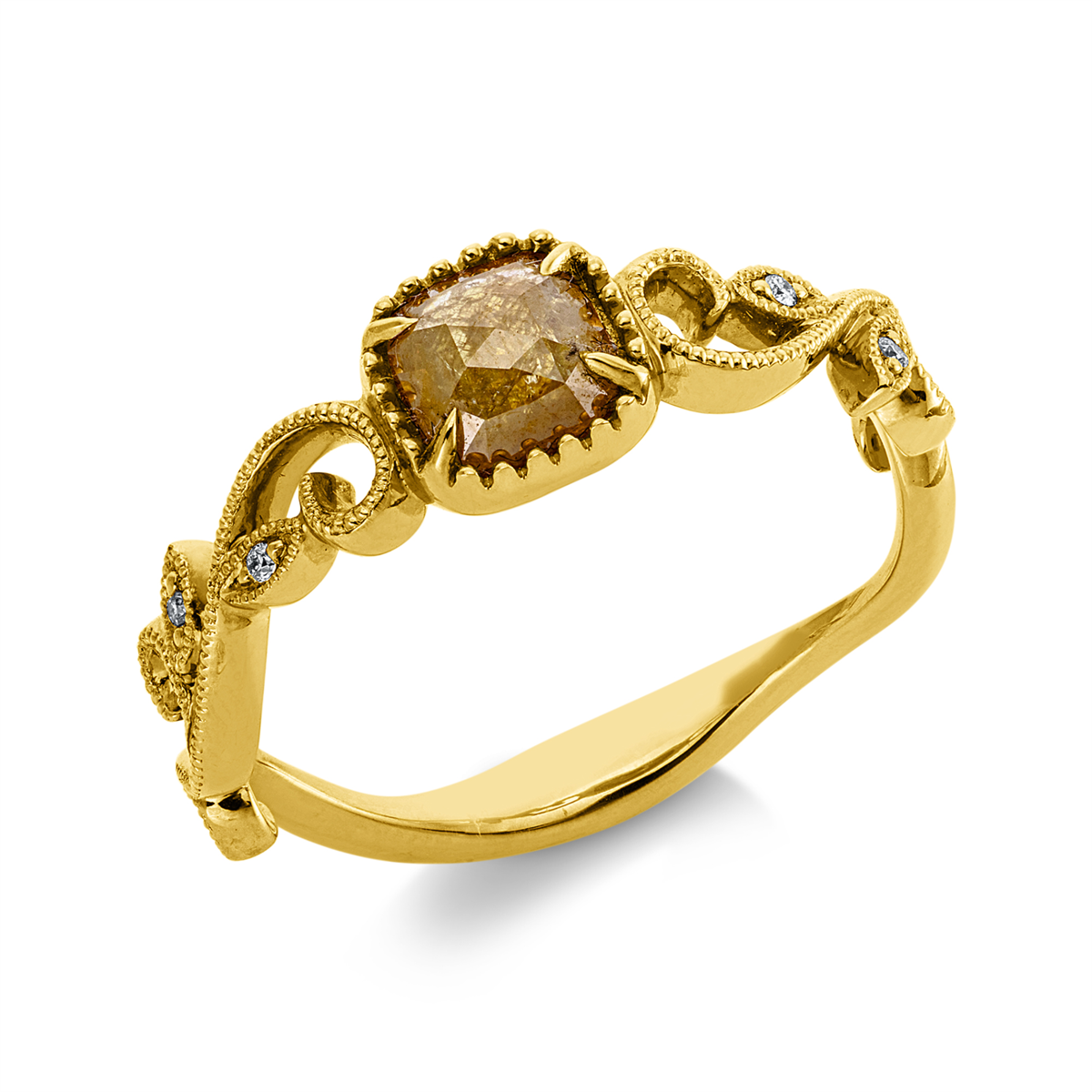 diamond full cut fancy colored diamond ring in yellow gold