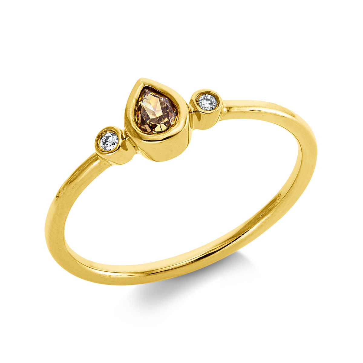 pear shape fancy colored diamond ring in yellow gold