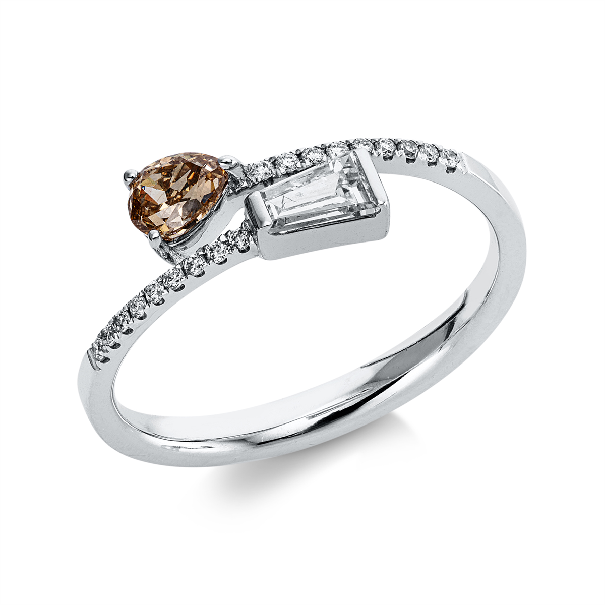 pear shape modern woman ring in white gold