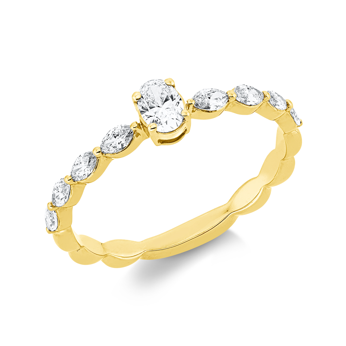 marquise solitaire with accent stones ring in yellow gold