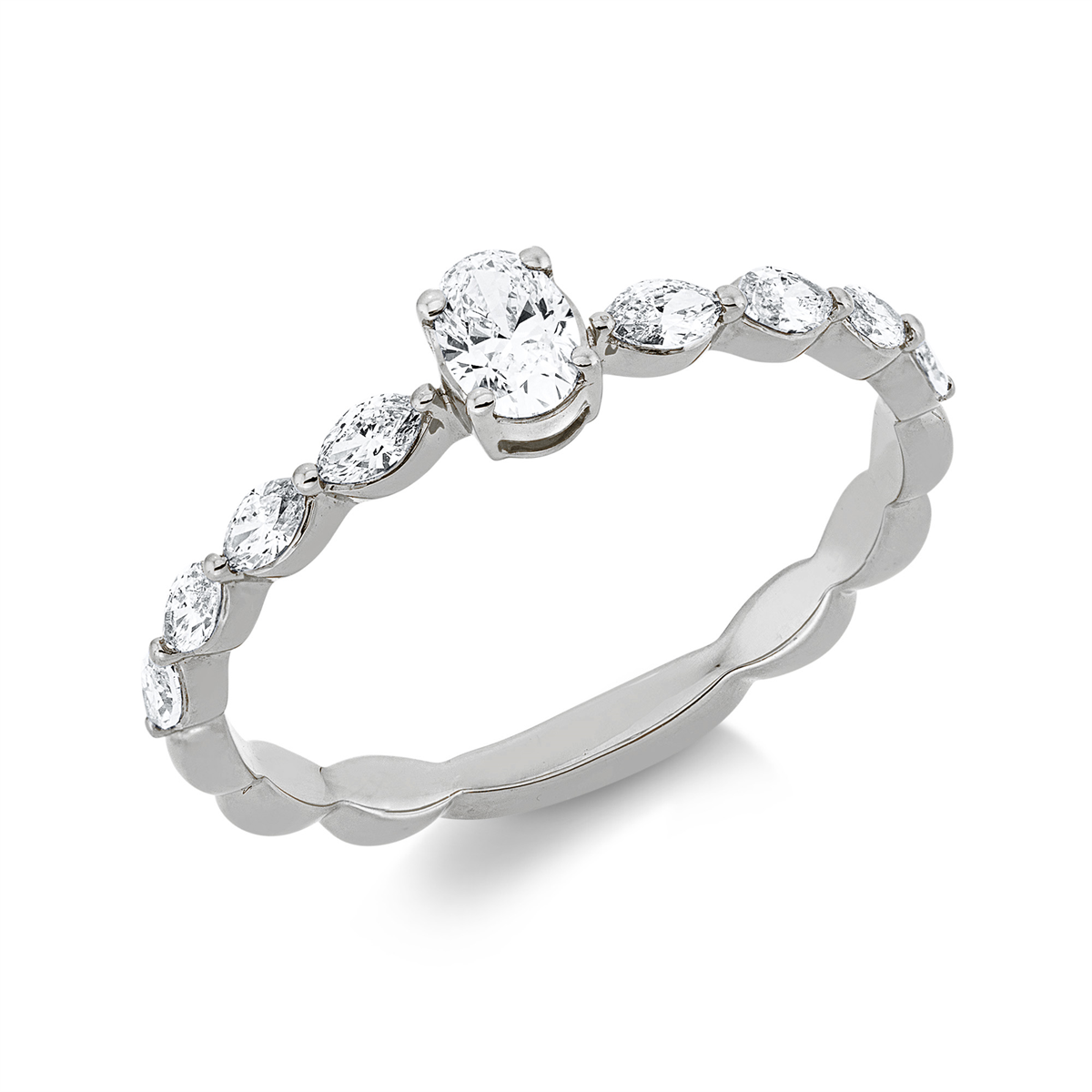 marquise solitaire with accent stones ring in white gold