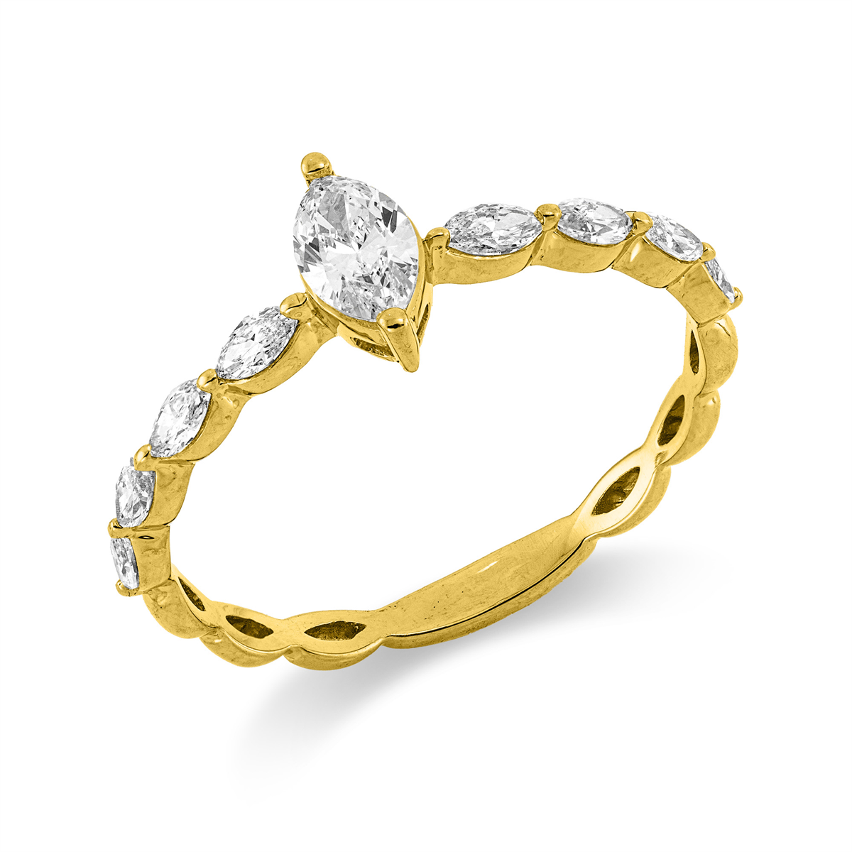 marquise solitaire with accent stones ring in yellow gold