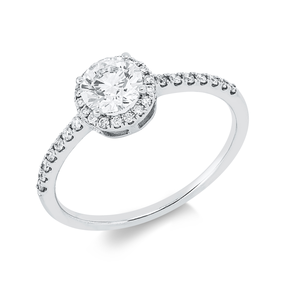 diamond full cut solitaire with accent stones ring in white gold
