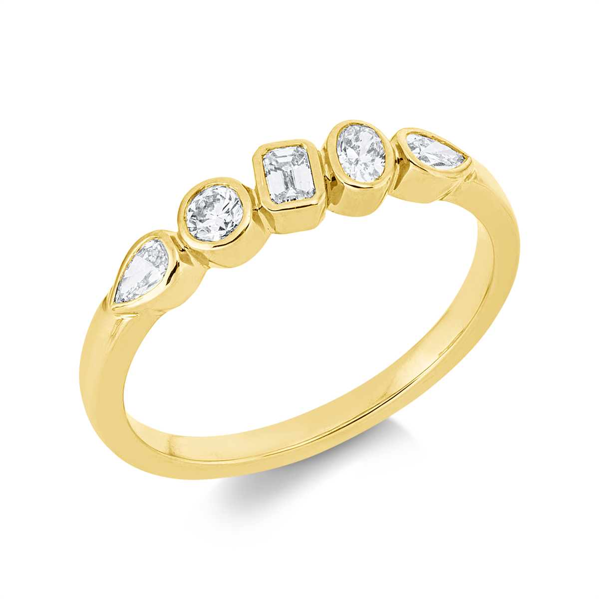 pear shape modern woman ring in yellow gold