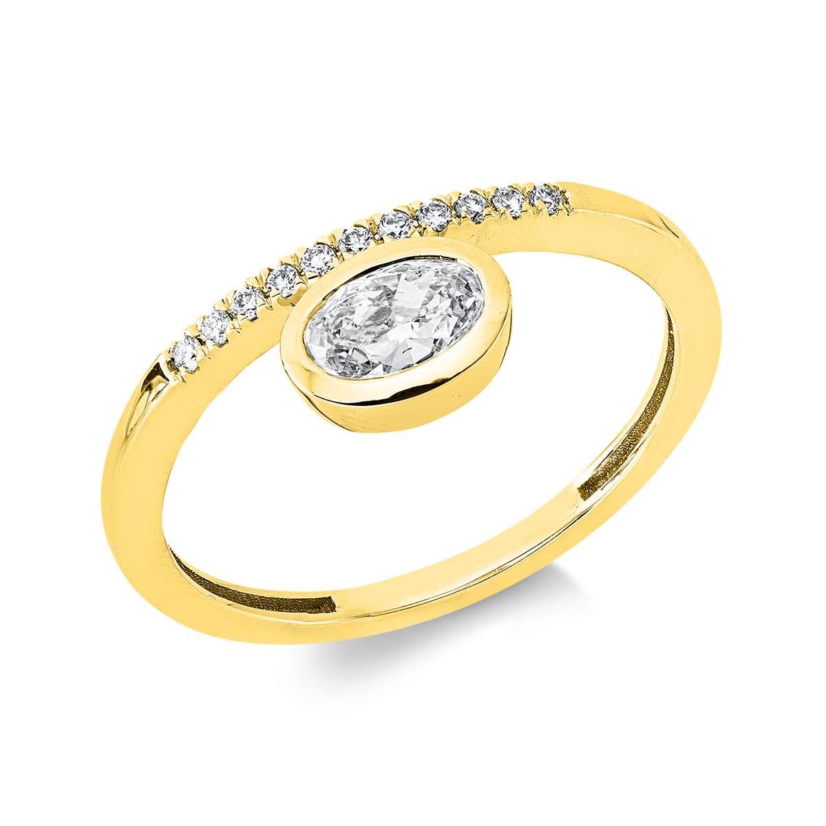 diamond full cut solitaire with accent stones ring in yellow gold