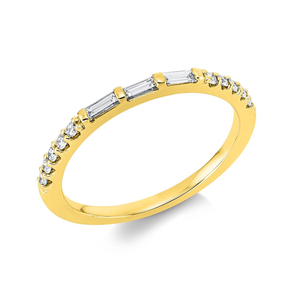 diamond full cut baguette ring in yellow gold