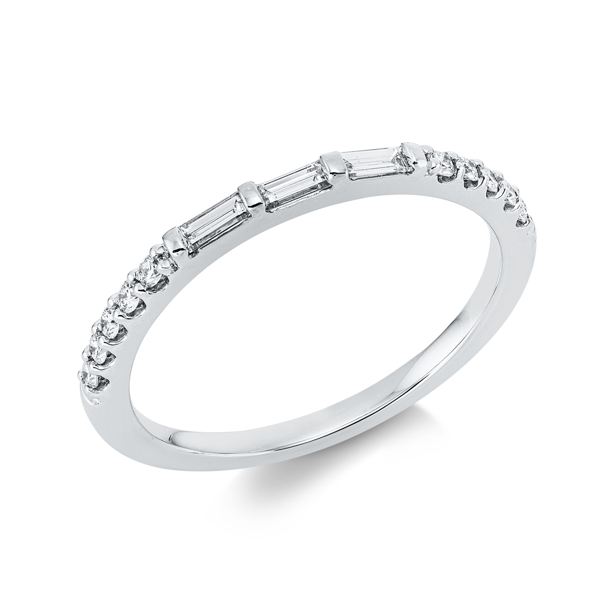 diamond full cut baguette ring in white gold