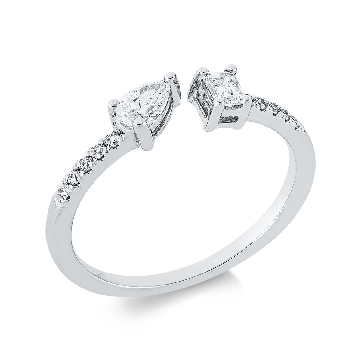 diamond full cut baguette ring in white gold