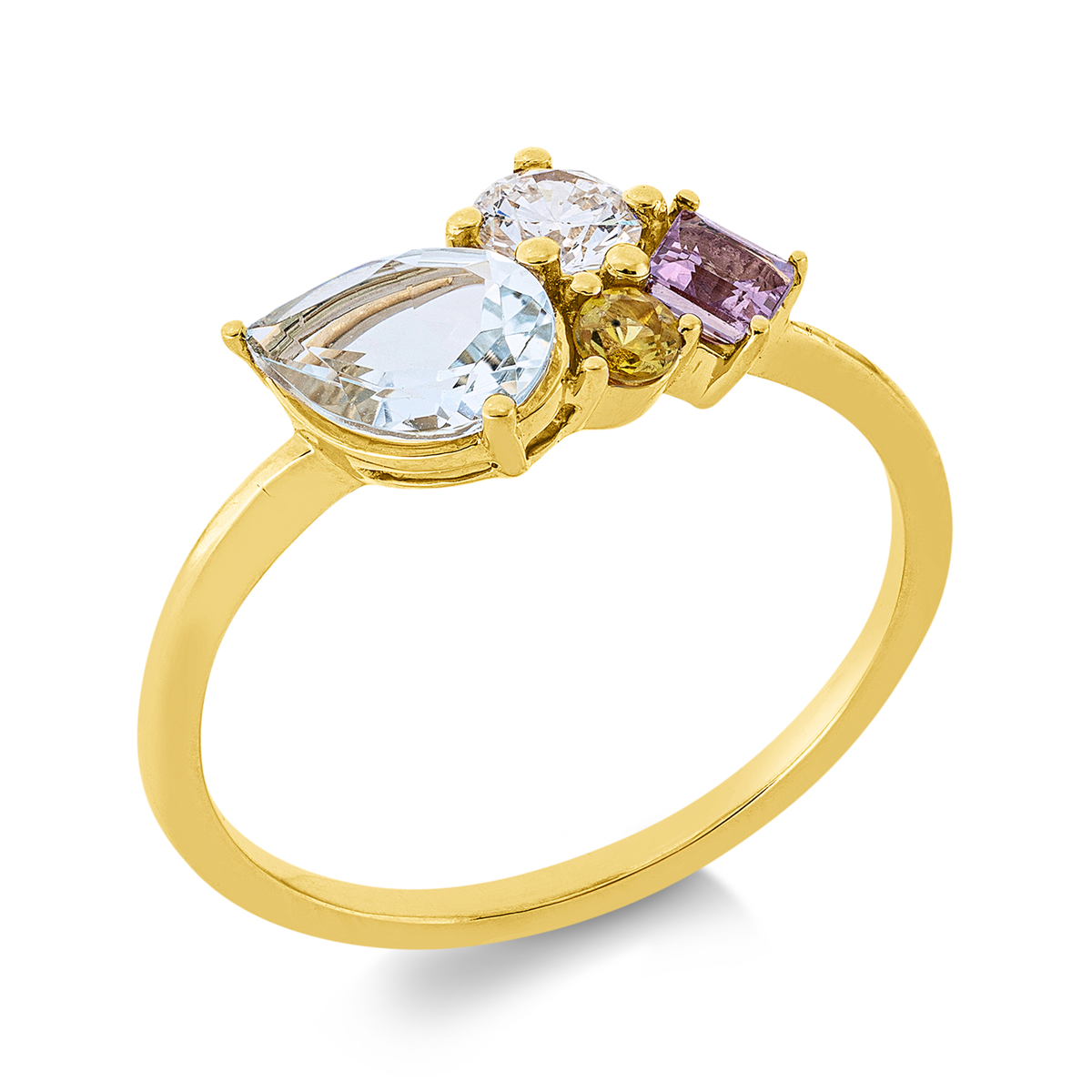 diamond full cut sapphire colored stone fashion ring in yellow gold
