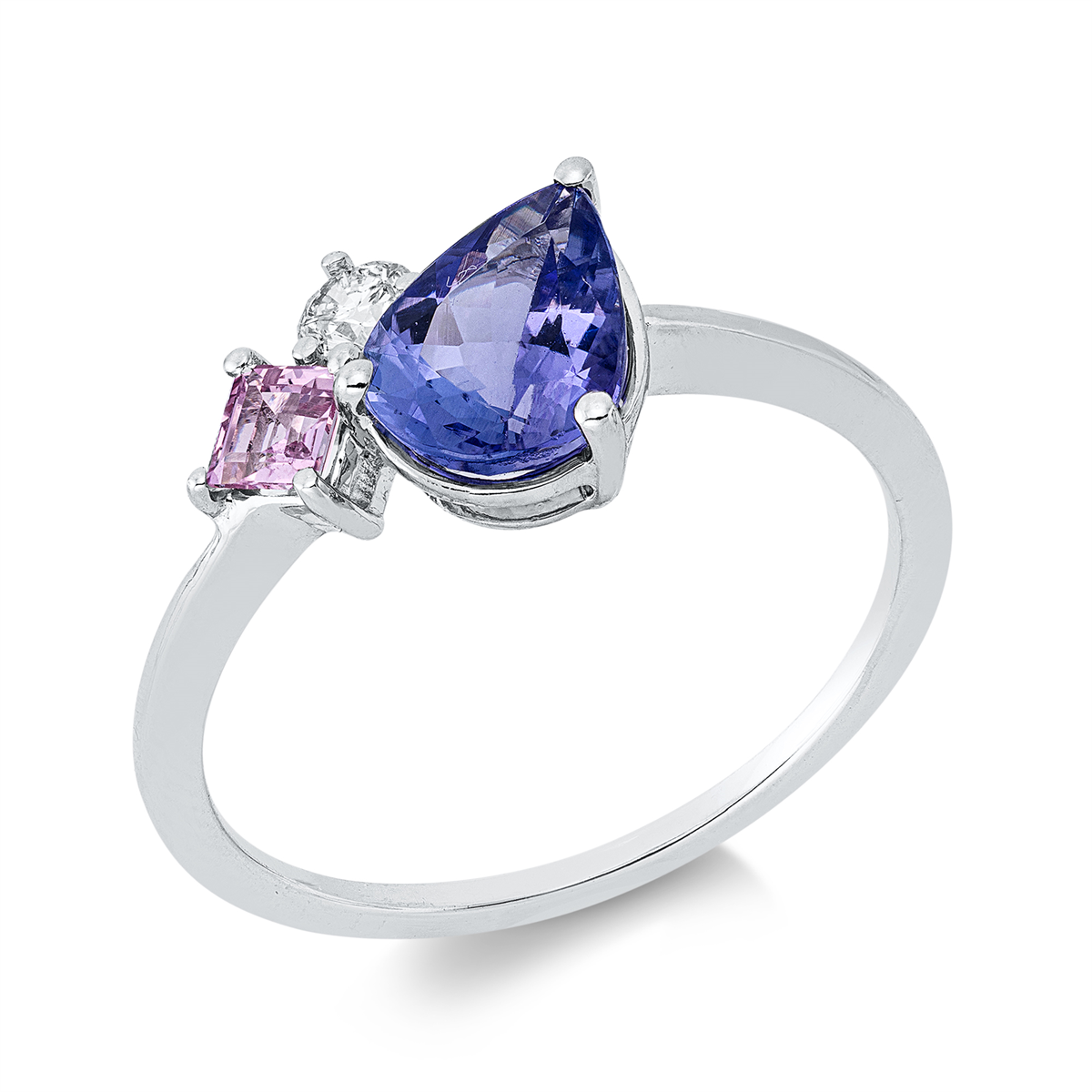 diamond full cut sapphire colored stone classic ring in white gold
