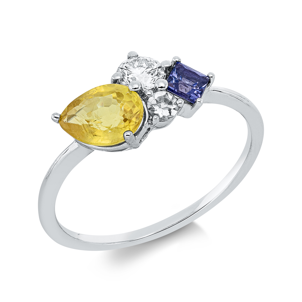 diamond full cut aquamarine colored stone fashion ring in white gold