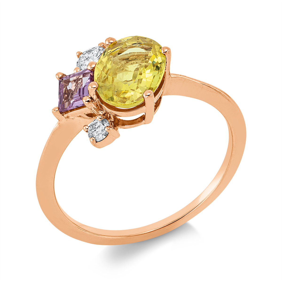 diamond full cut sapphire colored stone classic ring in red gold