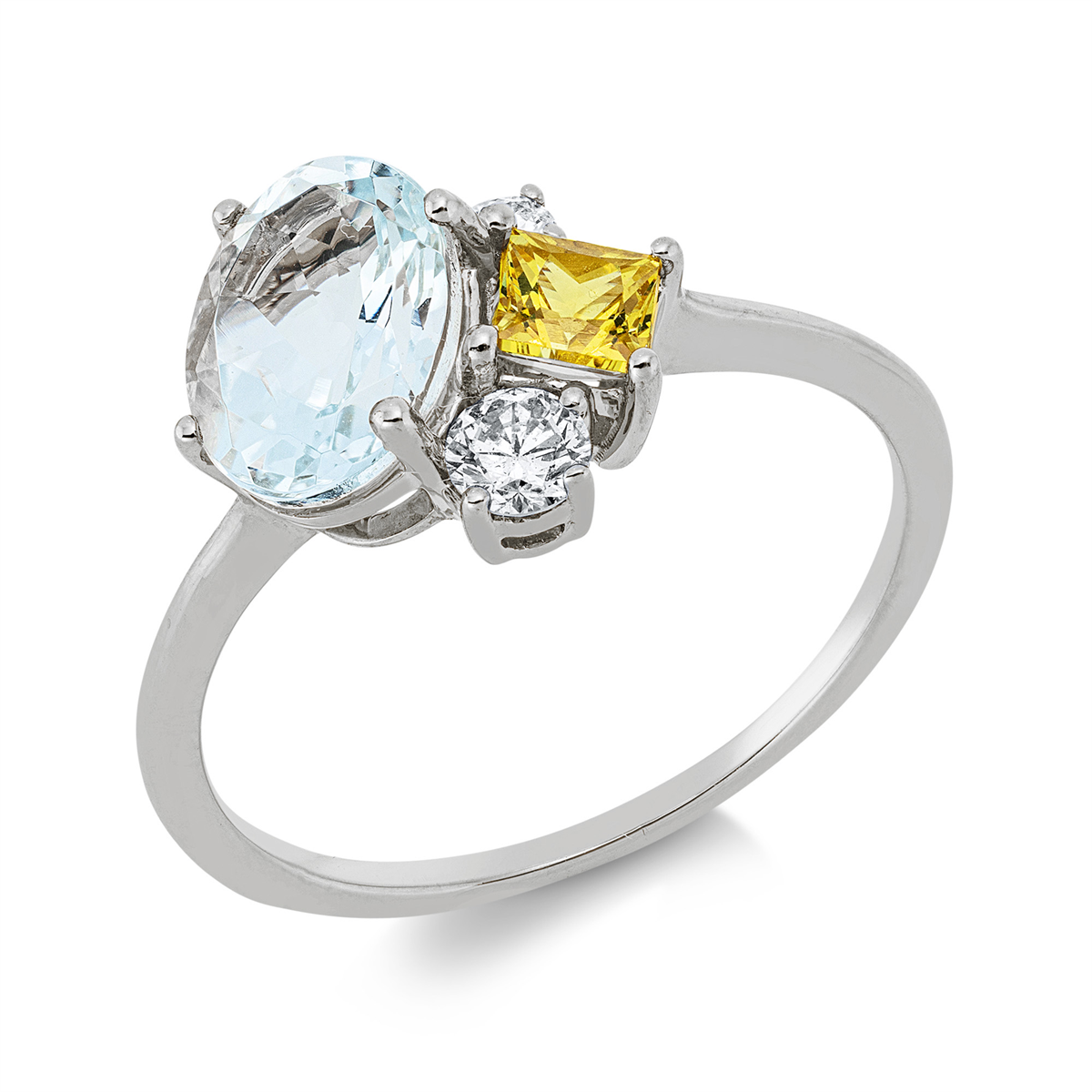 diamond full cut sapphire colored stone fashion ring in white gold