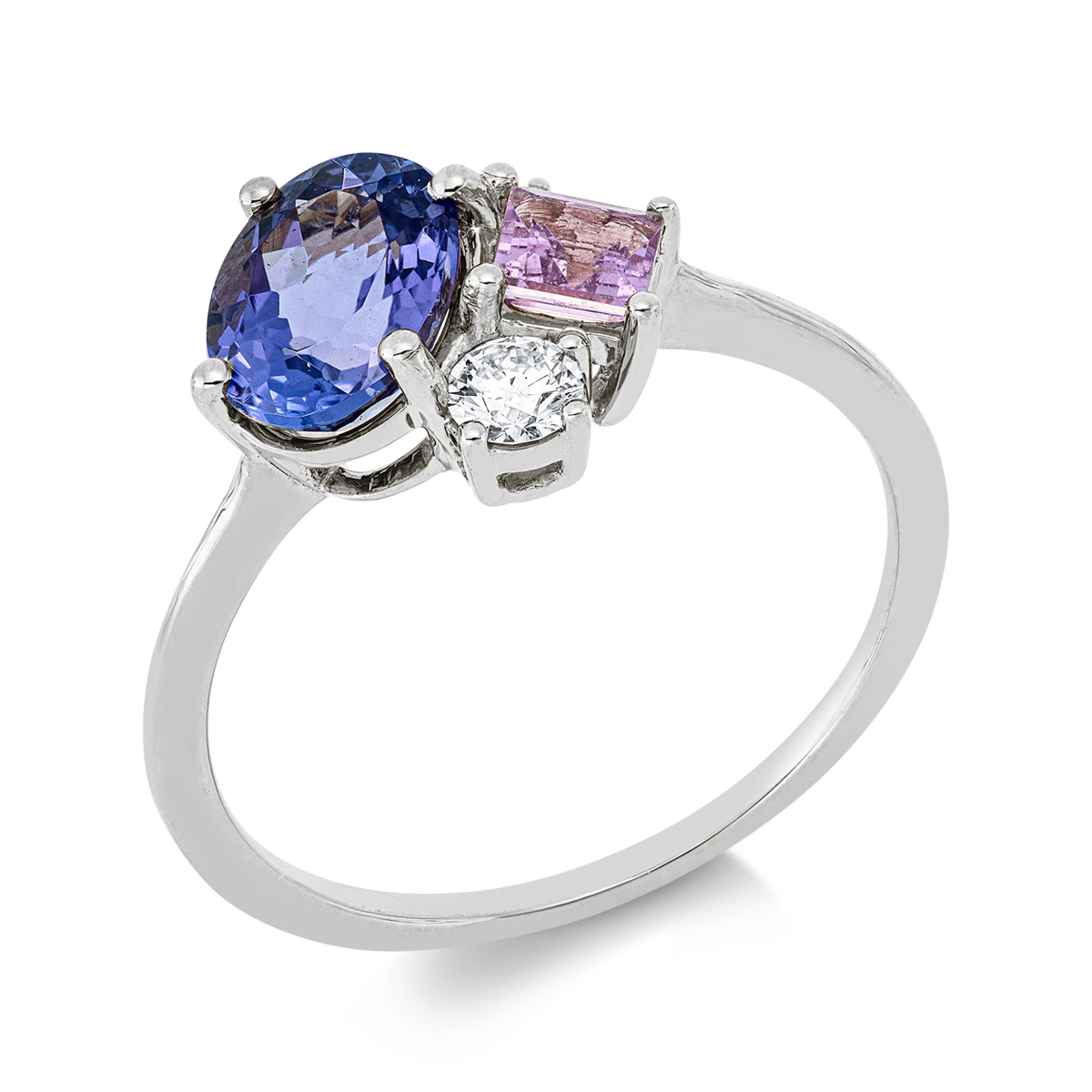 diamond full cut sapphire colored stone classic ring in white gold