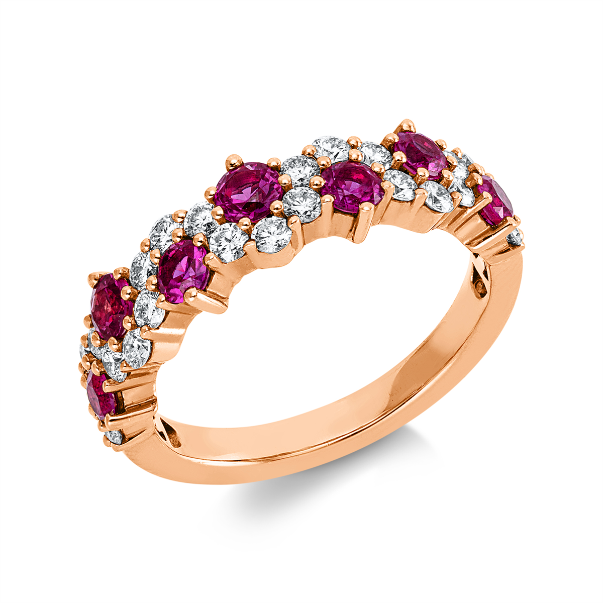 diamond full cut ruby colored stone classic ring in red gold