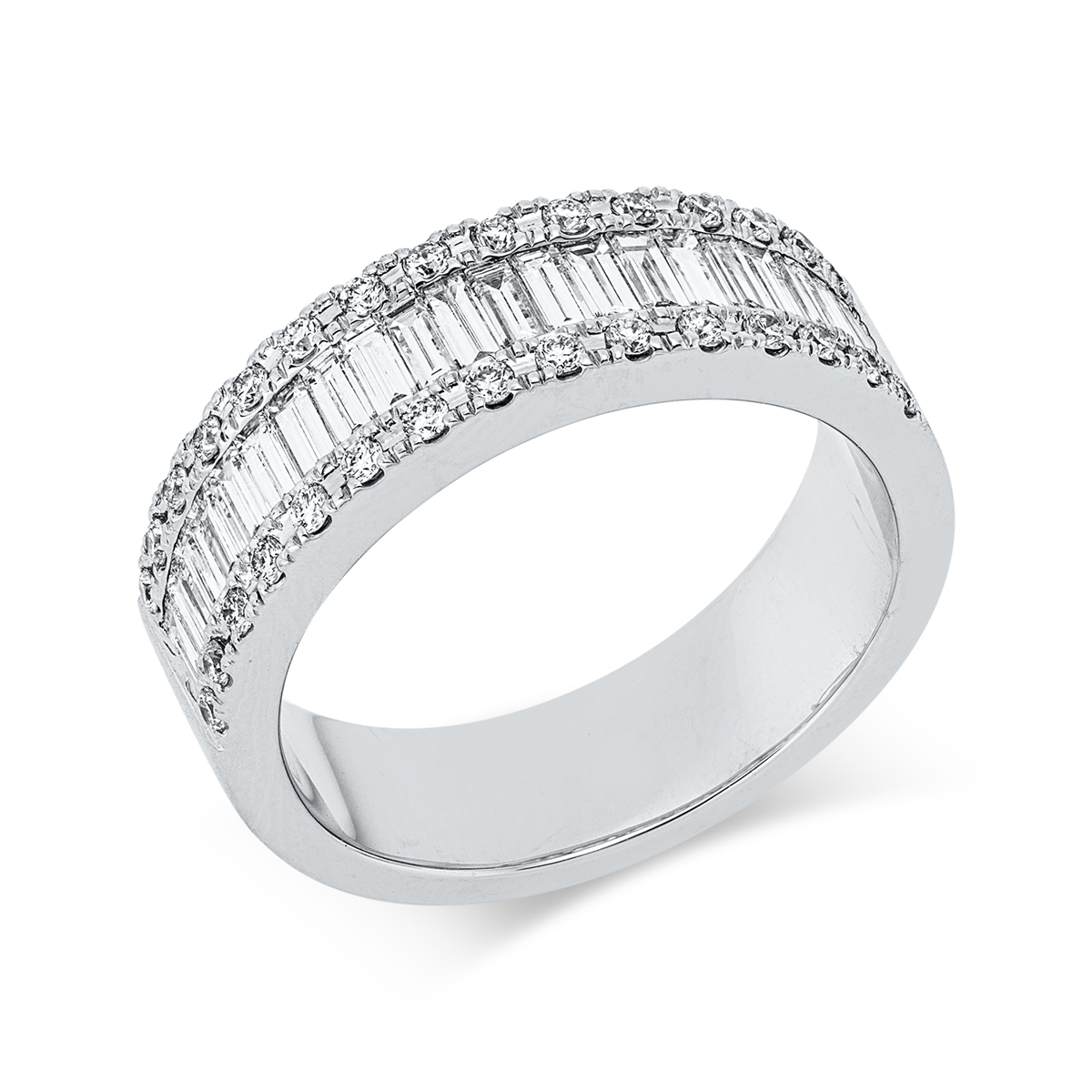 diamond full cut baguette ring in white gold