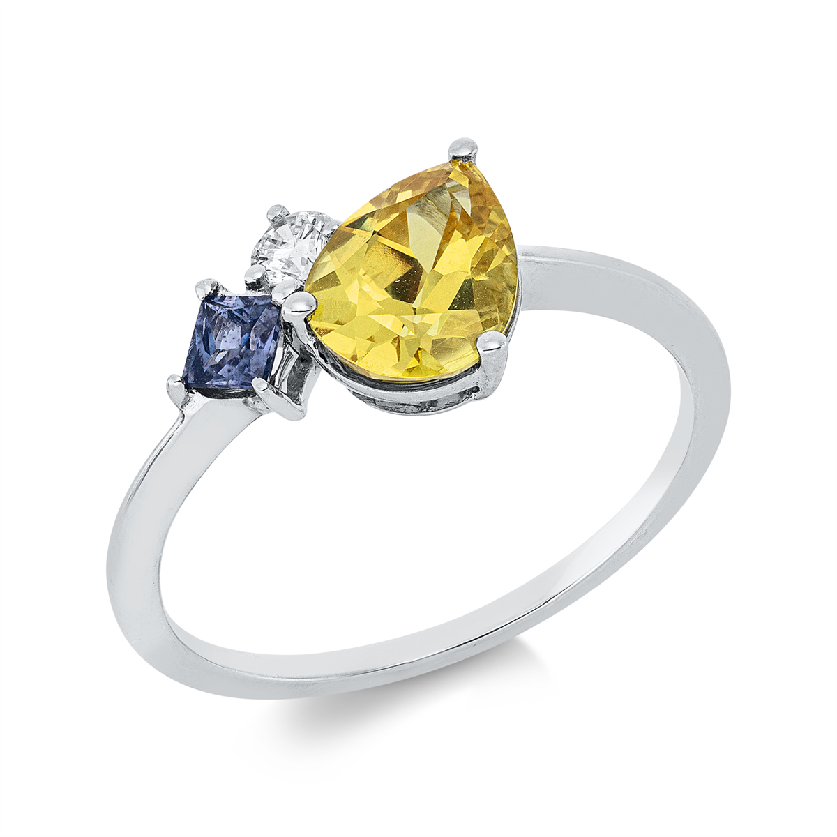 diamond full cut sapphire colored stone classic ring in white gold