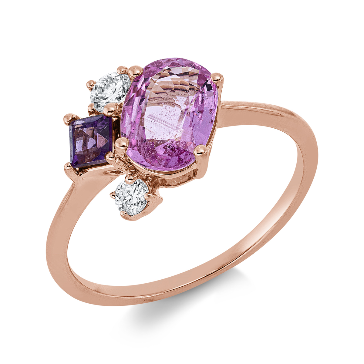 diamond full cut sapphire colored stone classic ring in red gold