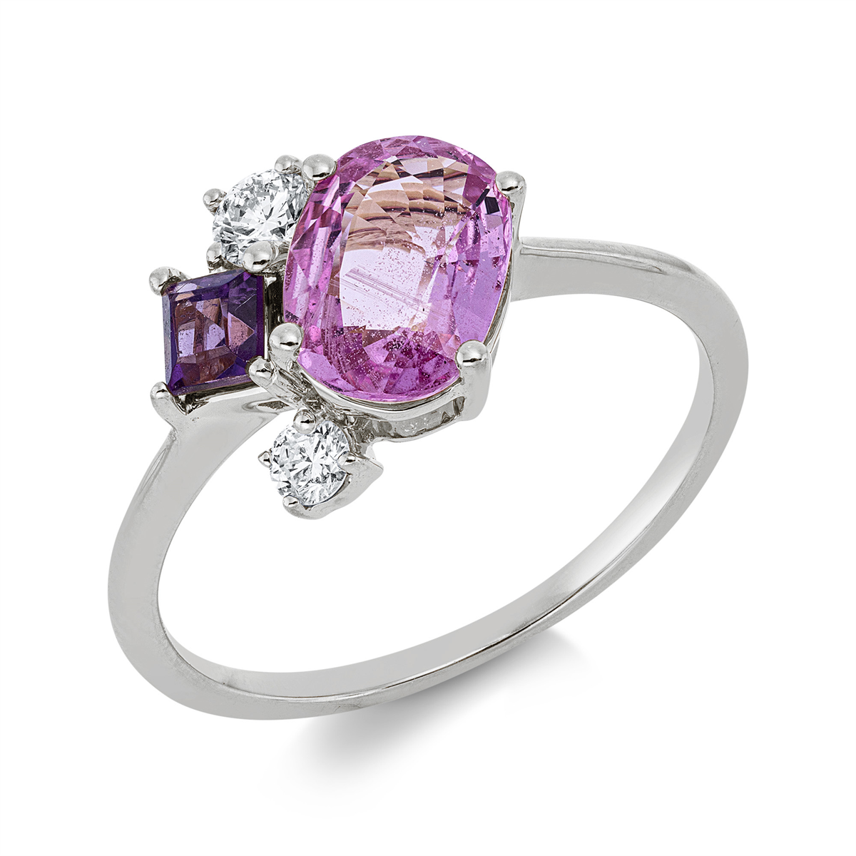diamond full cut sapphire colored stone classic ring in white gold